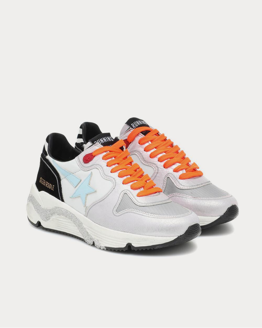 Golden Goose Running Sole — Blanc / Argent / Lacets orange