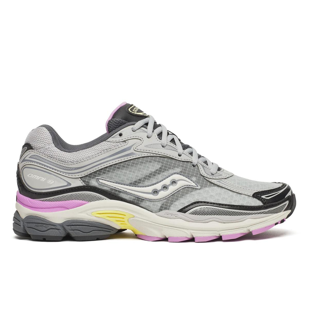 Saucony ProGrid Omni 9 — Gris / Lilas / Jaune