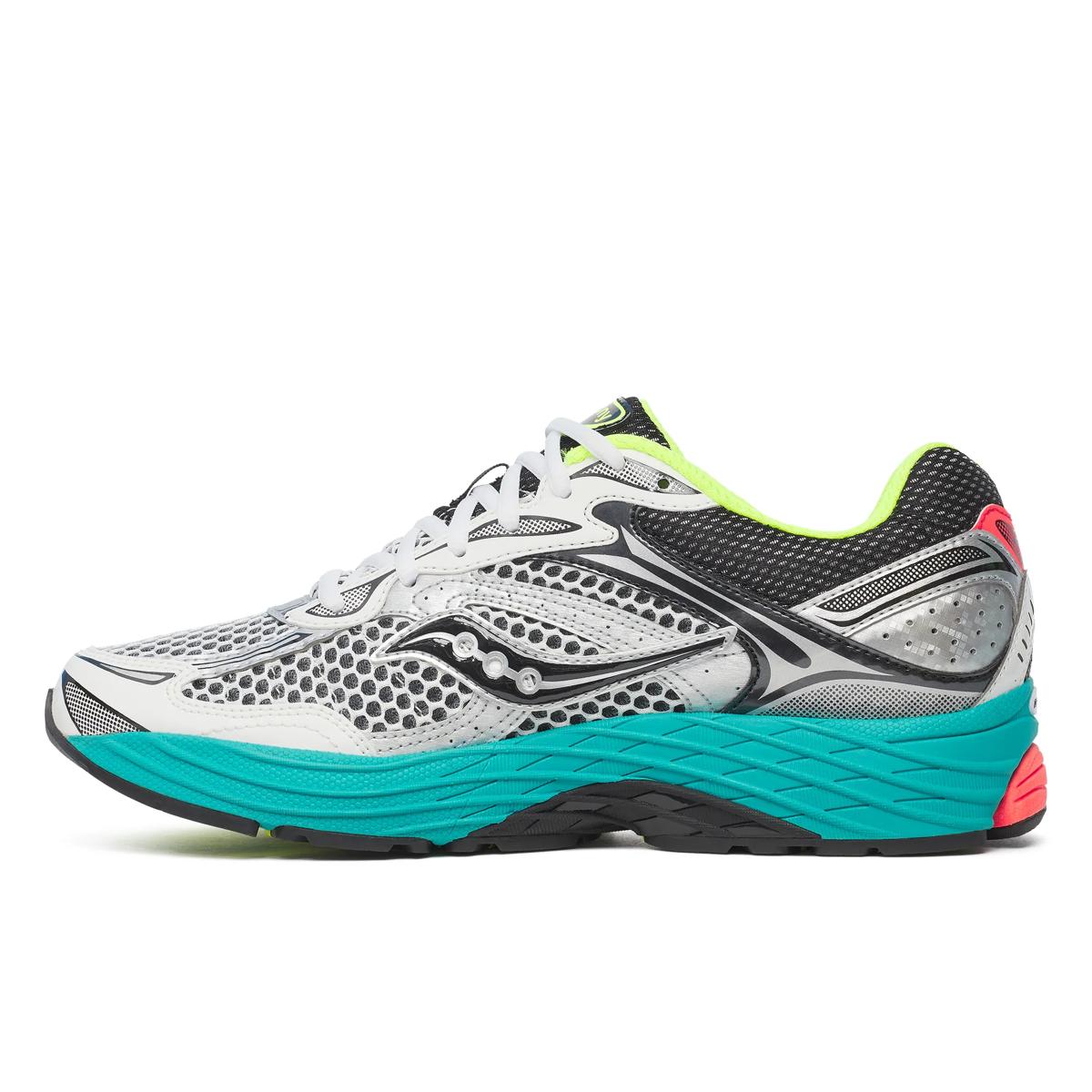 Saucony ProGrid Omni 9 — Argent / Sarcelle / Jaune fluo