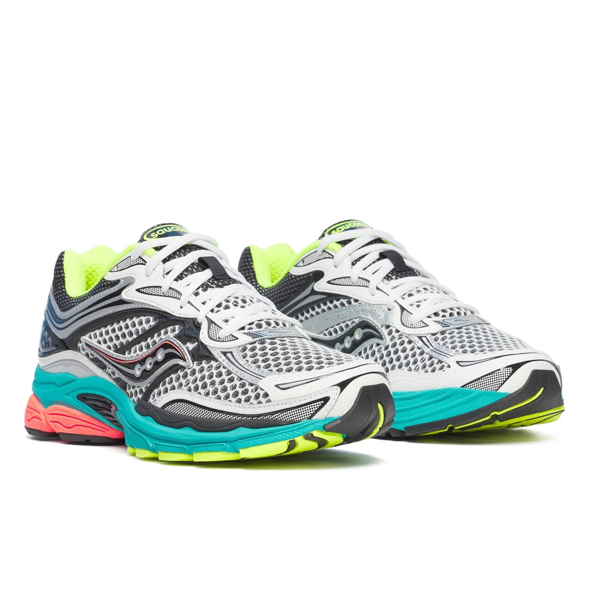Saucony ProGrid Omni 9 — Argent / Sarcelle / Jaune fluo
