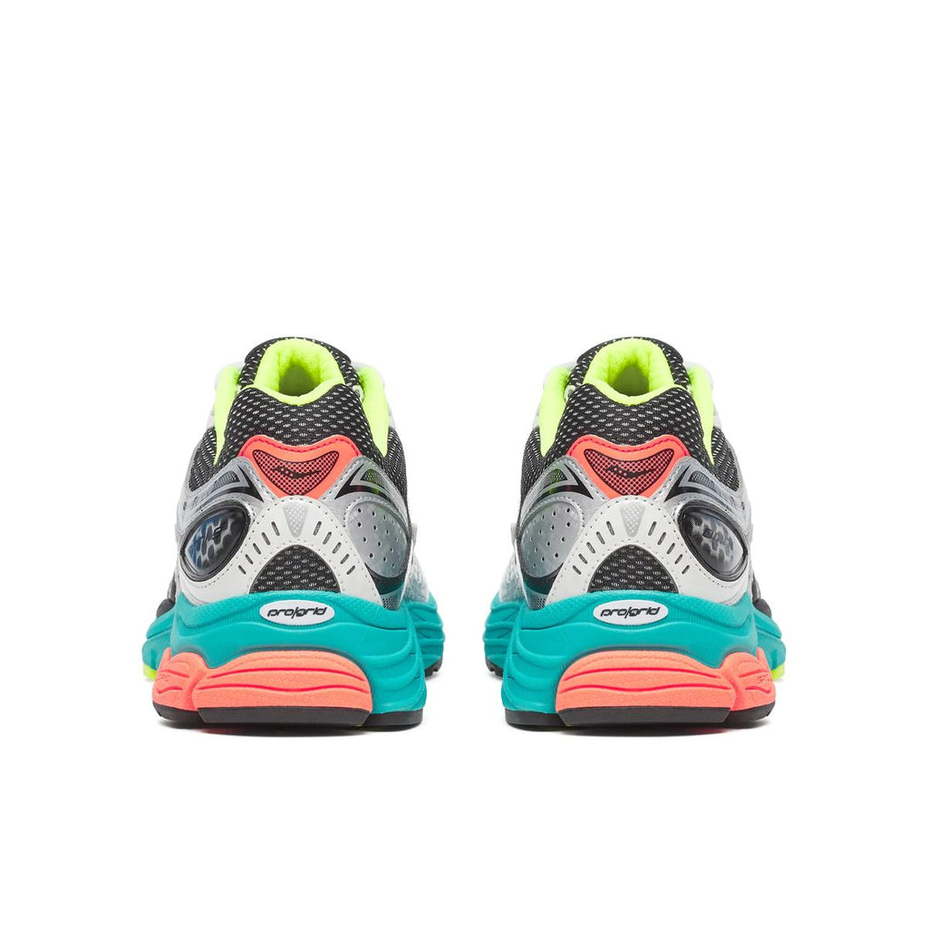 Saucony ProGrid Omni 9 — Argent / Sarcelle / Jaune fluo