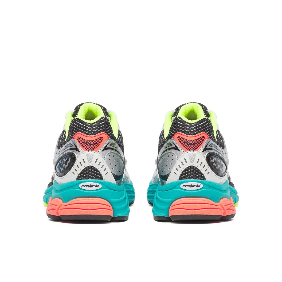 Saucony ProGrid Omni 9 — Argent / Sarcelle / Jaune fluo