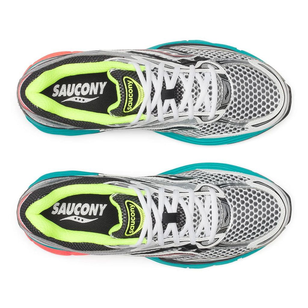 Saucony ProGrid Omni 9 — Argent / Sarcelle / Jaune fluo