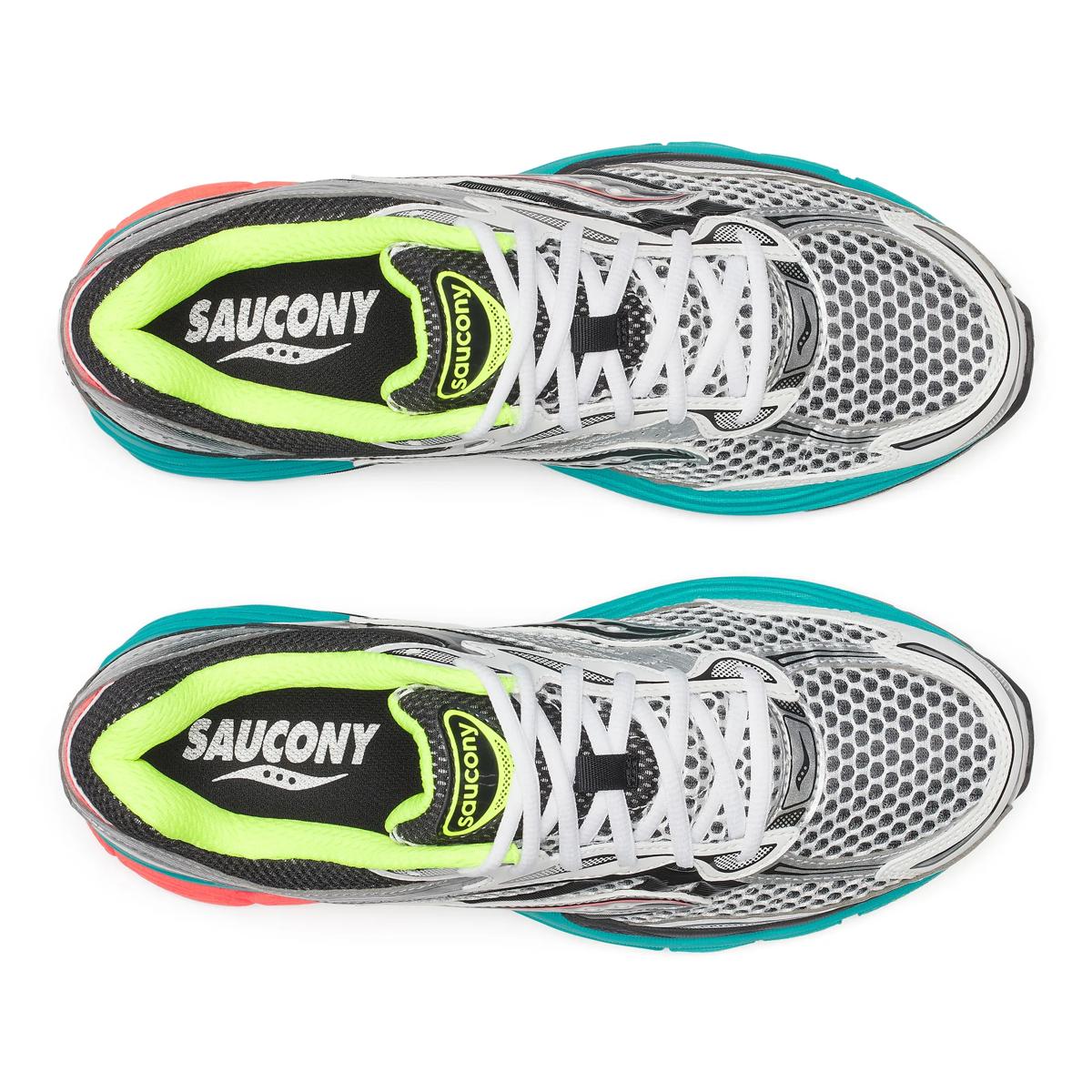 Saucony ProGrid Omni 9 — Argent / Sarcelle / Jaune fluo