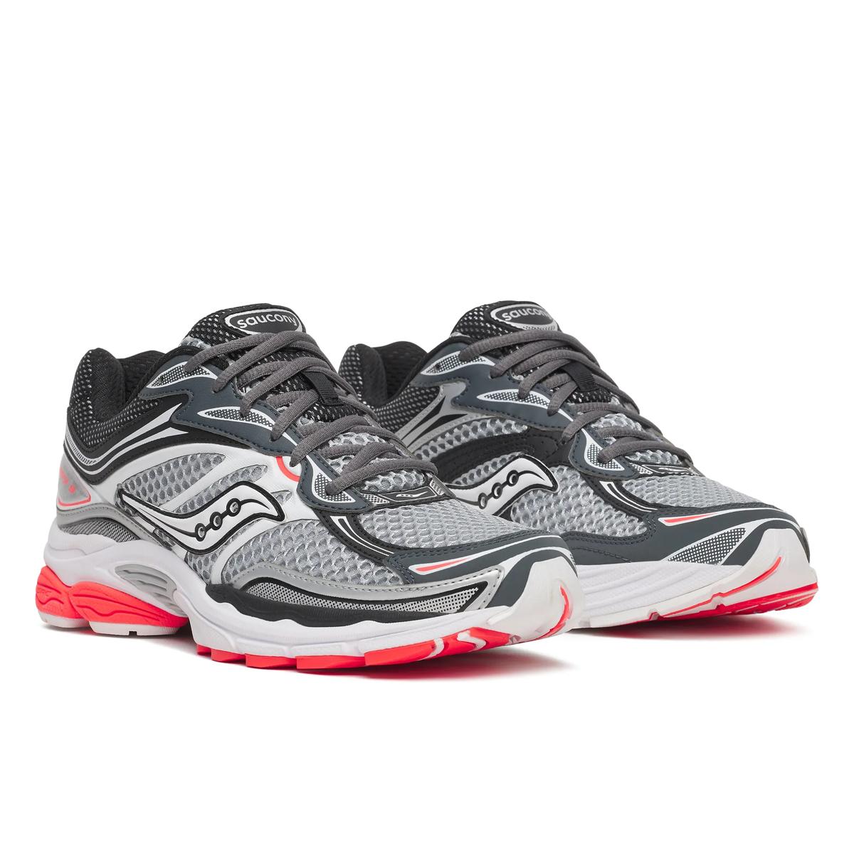 Saucony ProGrid Omni 9 — Argent / Noir / Rouge fluo