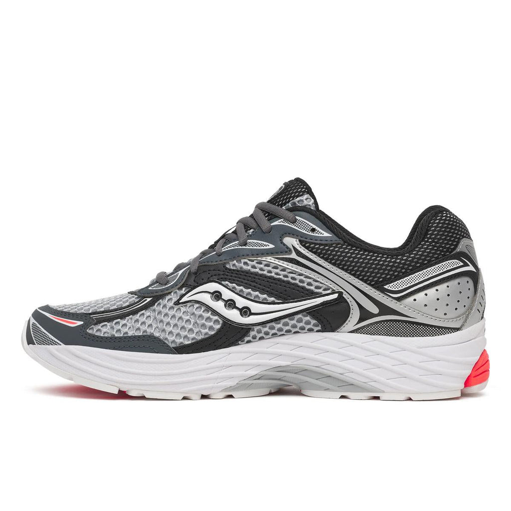 Saucony ProGrid Omni 9 — Argent / Noir / Rouge fluo