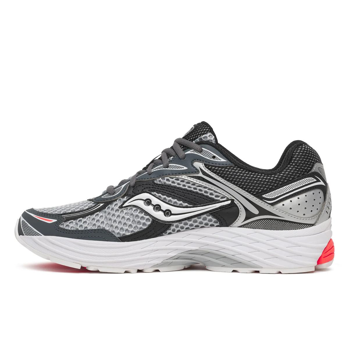 Saucony ProGrid Omni 9 — Argent / Noir / Rouge fluo