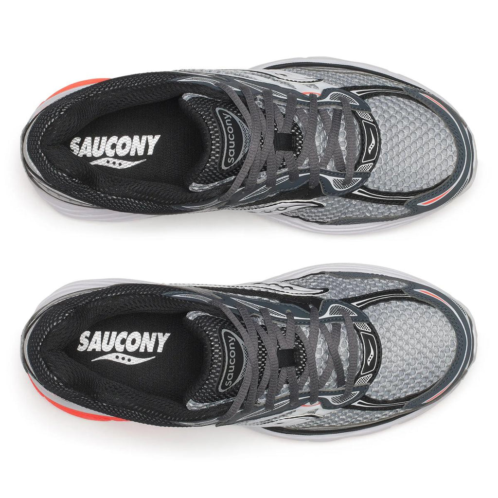 Saucony ProGrid Omni 9 — Argent / Noir / Rouge fluo