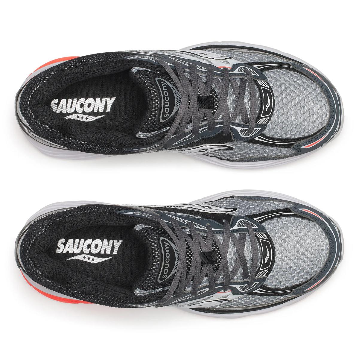 Saucony ProGrid Omni 9 — Argent / Noir / Rouge fluo