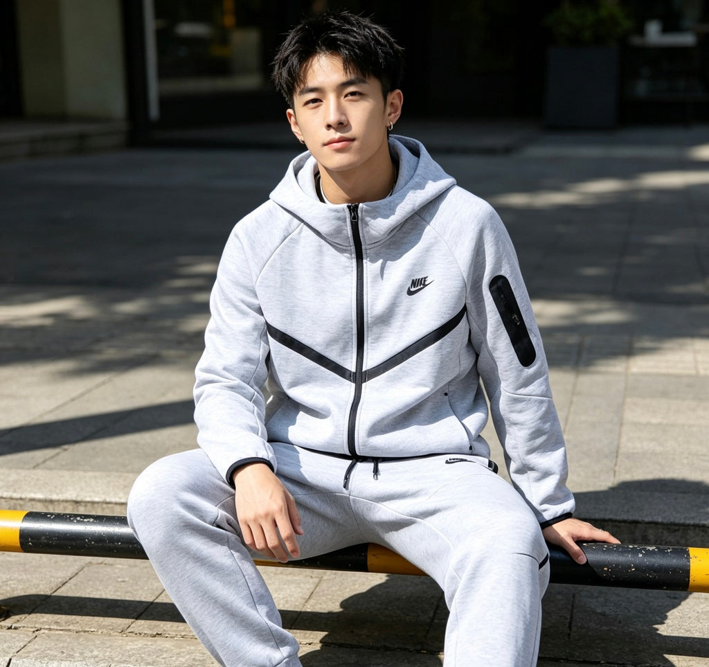 Nike Tech Fleece ensemble gris chiné porté