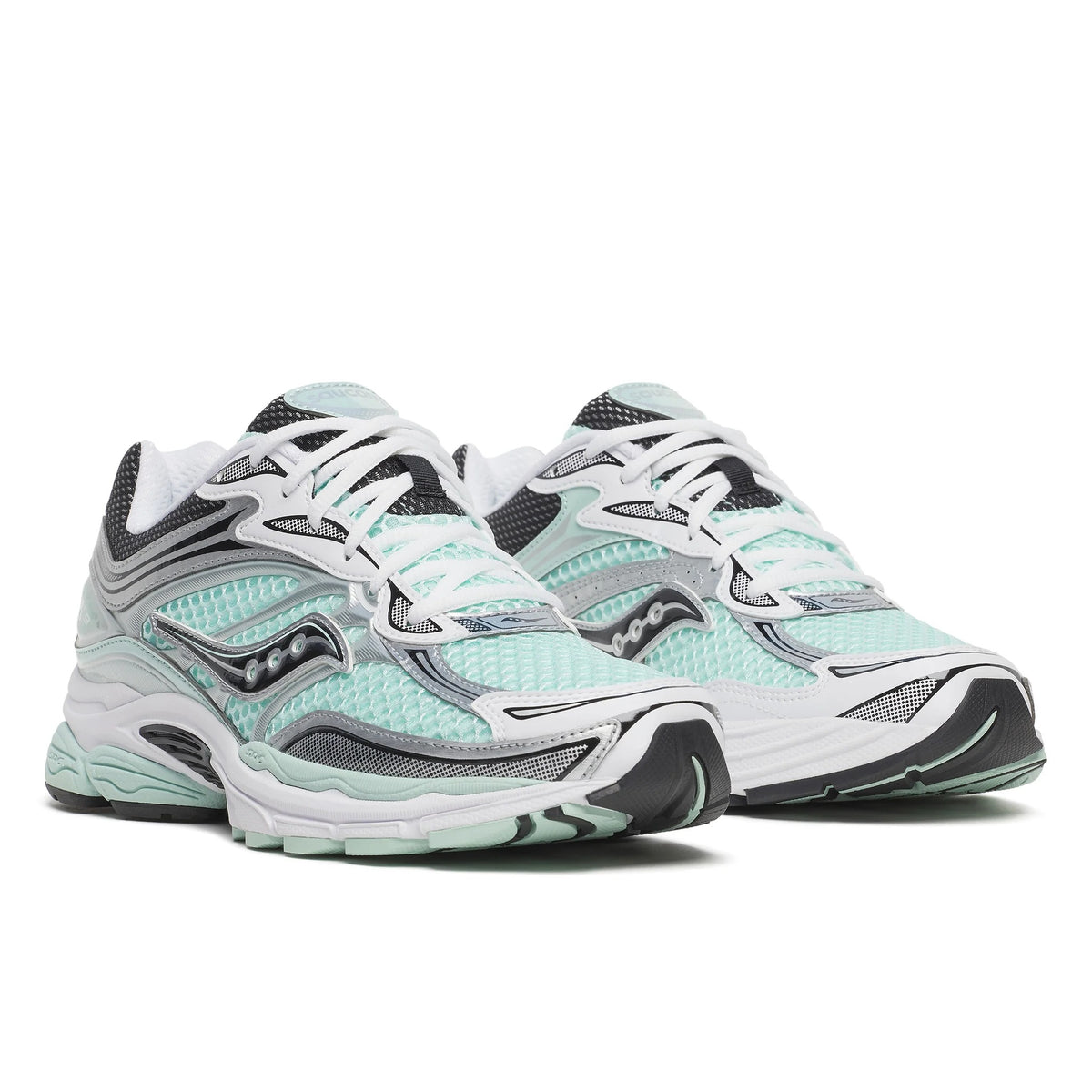 Saucony ProGrid Omni 9 — Blanc / Menthe — vue trois-quarts avant